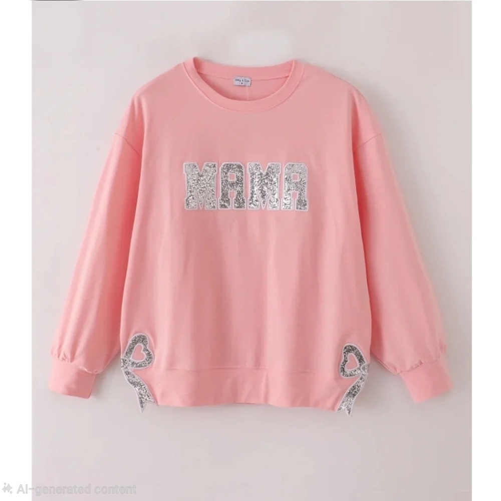 Abby & Evie Mama Pink & Glitter Ribbon Long Sleeve Size 2X NWT!